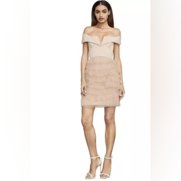 BCBG MAXAZRIA Marquise Off-the-Shoulder Ruffle Mini Dress Size 10